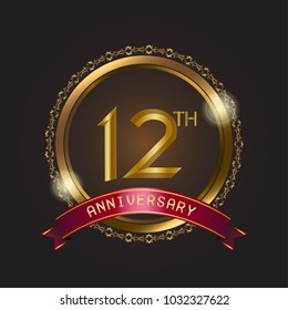 anniversary card design template with black background and golden circle