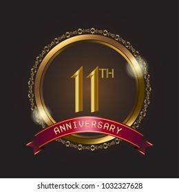anniversary card design template with black background and golden circle
