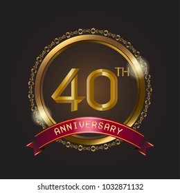 anniversary card design template with black background and golden badge