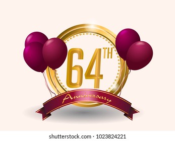 anniversary card design template with elegant golden circle and balloon