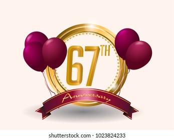 anniversary card design template with elegant golden circle and balloon