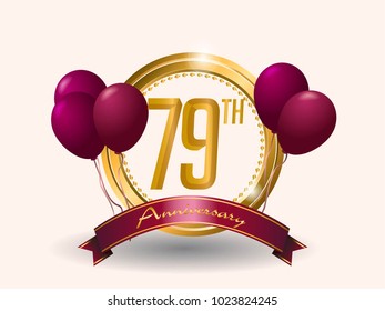anniversary card design template with elegant golden circle and balloon