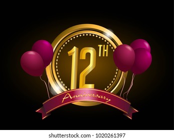 anniversary card design template with golden elegant style and baloon