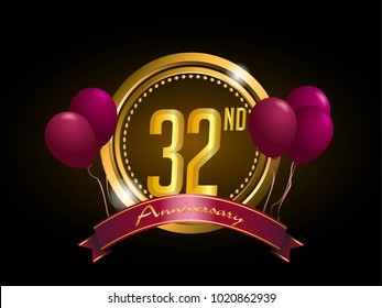 anniversary card design template with golden elegant style and balloon