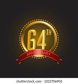 anniversary card design template with golden elegant style and ribbon