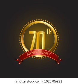 anniversary card design template with golden elegant style and ribbon