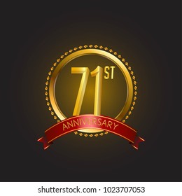 anniversary card design template with golden elegant style and ribbon