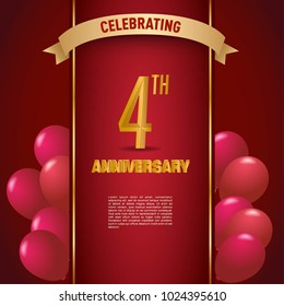 anniversary card design template with red and golden accent.