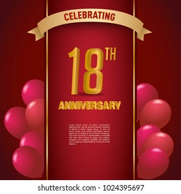 anniversary card design template with red and golden accent.