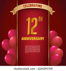 anniversary card design template with red and golden accent.