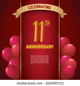 anniversary card design template with red and golden accent.