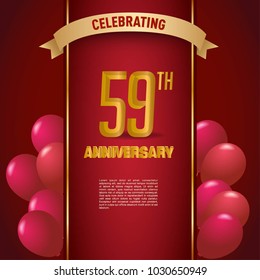 anniversary card design template with red background and balloon