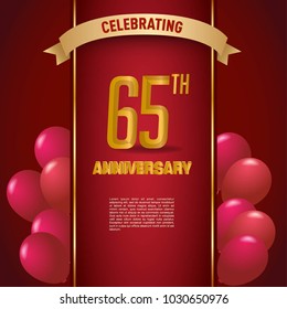 anniversary card design template with red background and balloon