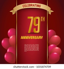 anniversary card design template with red background and balloon