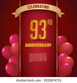 anniversary card design template with red background and balloon