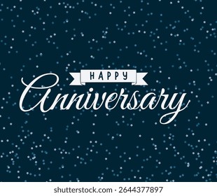 Anniversary card with starry night background, elegant script text, and a white ribbon banner reading “Happy.”
