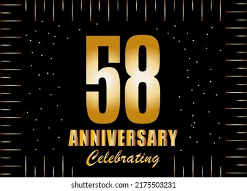 Aniversario de la celebración de 58 años. Vector decorativo de lujo con oro para una fecha especial de aniversario.