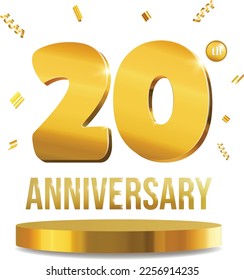 Anniversary celebration 3D numbers golden composition 20 years realistic vector