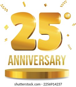 Anniversary celebration 3D numbers golden composition 25 years realistic vector