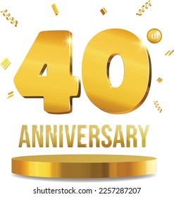 Anniversary celebration 3D numbers golden composition 40 years realistic vector