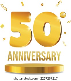 Anniversary celebration 3D numbers golden composition 50 years realistic vector