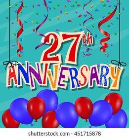 Anniversary celebration background with confetti and balloon