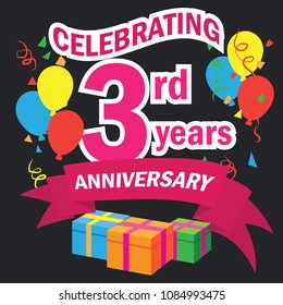 anniversary celebration background. third year of wedding, birthday company. vector illustration