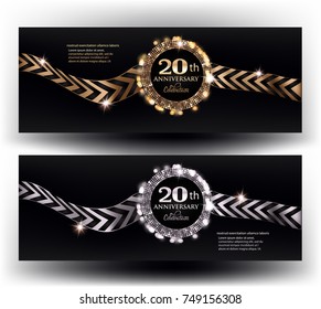 Anniversary celebration banner with ribbons with pattern. Vector illustration