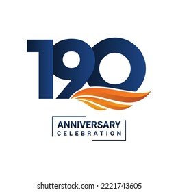 Anniversary celebration decoration. Blue number 190 with orange wings on a white background. Vector illustration EPS10