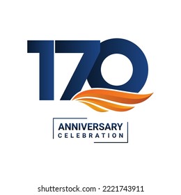 Anniversary celebration decoration. Blue number 170 with orange wings on a white background. Vector illustration EPS10