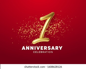 Anniversary celebration design with Golden numbers, sparkling confetti and glitters. Realistic 3d festive illustration. Party event decoration. Vector illustration EPS10