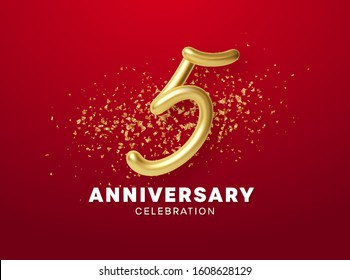 Anniversary celebration design with Golden numbers, sparkling confetti and glitters. Realistic 3d festive illustration. Party event decoration. Vector illustration EPS10