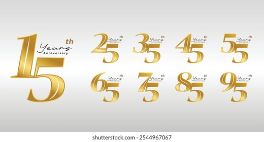 Anniversary celebration design in vector set, golden logotype vector illustration.