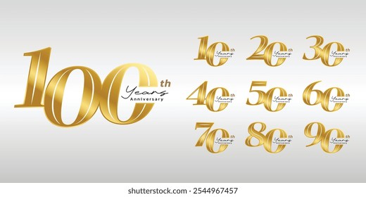 Anniversary celebration design in vector set, golden logotype vector illustration.