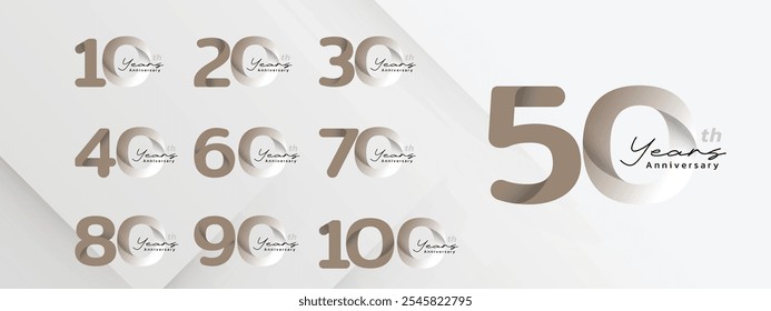 Anniversary celebration design in vector set, brown logotype vector illustration.