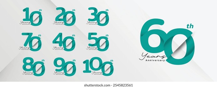 Anniversary celebration design in vector set, green logotype vector illustration.