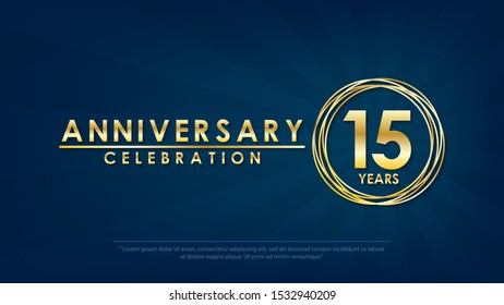 anniversary celebration emblem 15th years. anniversary logo with ring and elegance golden on dark blue background, vector illustration template design for celebration greeting and invitation card