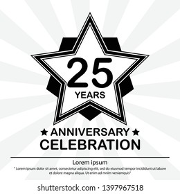 anniversary celebration emblem 25th years. anniversary star logo label, black and white stamp isolated, vector illustration template design for celebration greeting card and invitation card