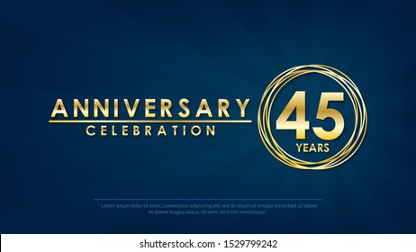 anniversary celebration emblem 45th years. anniversary logo with ring and elegance golden on dark blue background, vector illustration template design for celebration greeting and invitation card