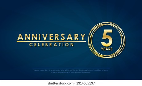anniversary celebration emblem 5th years. anniversary logo with ring and elegance golden on dark blue background, vector illustration template design for celebration greeting card and invitation card