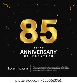 Anniversary celebration emblem. Gold anniversary logo on black background. Happy anniversary banner template design for web, poster, flyers, greeting card and invitation card.