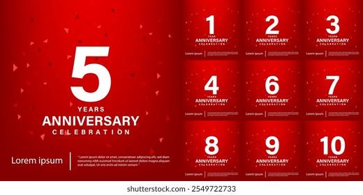 Anniversary celebration emblem. White anniversary logo on red gradient background. Happy anniversary banner template design for web, poster, flyers, greeting card and invitation card.