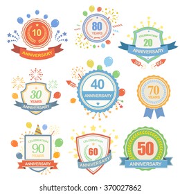 Anniversary celebration emblems set with ribbons isolated  illustration