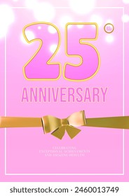 Anniversary celebration flyer 3d golden outline age number with bow decor