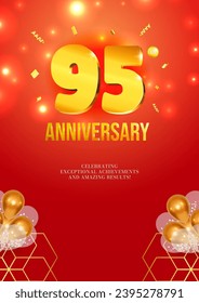 Anniversary celebration flyer red background golden numbers vector 95