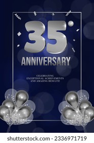 Anniversary celebration flyer silver numbers dark background design with realistic balloons vector 35