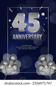 Anniversary celebration flyer silver numbers dark background design with realistic balloons vector 45