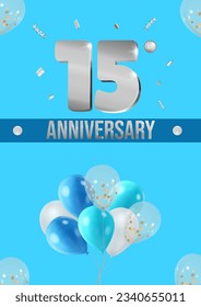 Anniversary celebration flyer silver numbers bright background with balloons vector 15