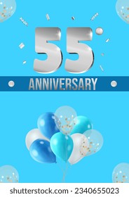 Anniversary celebration flyer silver numbers bright background with balloons vector 55