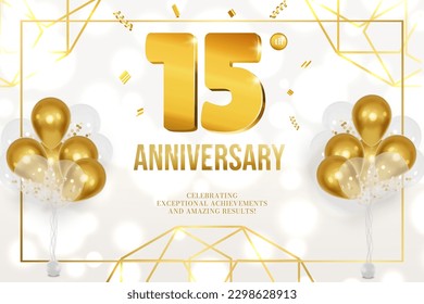 Anniversary celebration horizontal flyer golden letters and balloons white background 15